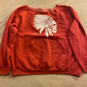 Women’s XXL Red distressed cut off sweatshirt. The Drive Clothing Company
